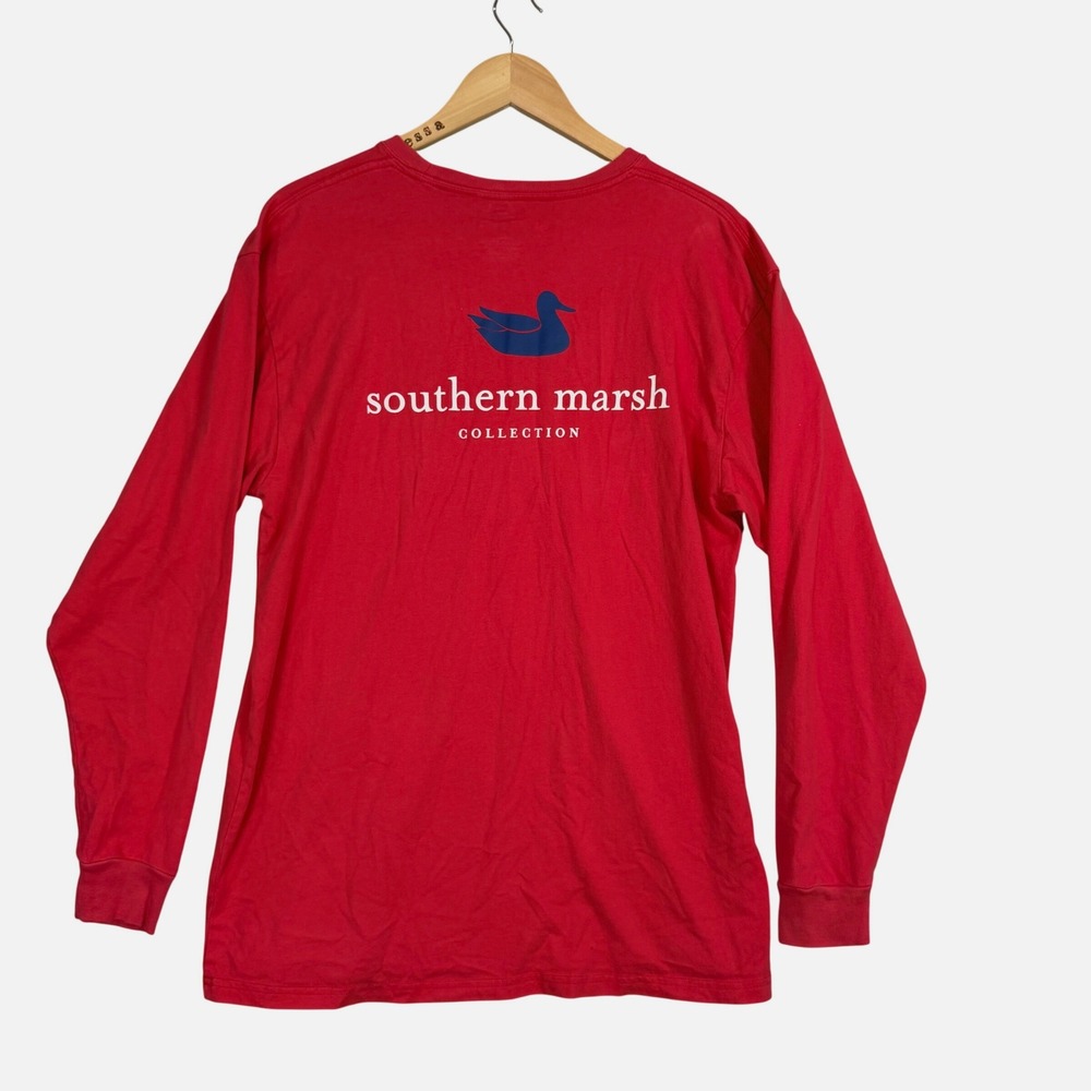 Southern Marsh Long Sleeve Pocket Tee Mens Large Red Duck Logo Graphic Shirt